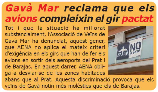 Notícia publicada a L'ERAMPRUNYÀ (número 42 - febrer 2007) sobre la reclamació de l'AVV de Gavà Mar sobre el gir dels avions a la tercera pista de l'aeroport del Prat